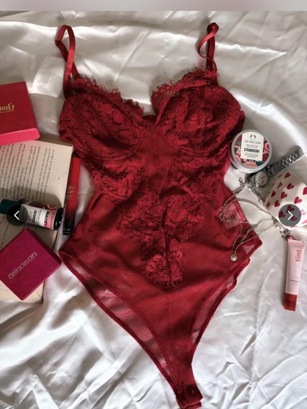 Charlotte Russe Red Lace Mesh Bodysuit